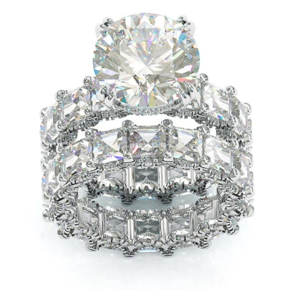 Jorrio round cut vintage, sterling silver, bridal set ring, Size 9 - Picture 2 of 6